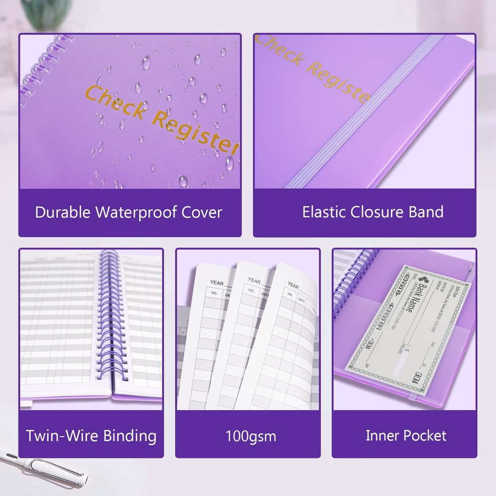 Check Registers for Personal Checkbook, Medium ( 5.8'' x 8.3'' ), Purple