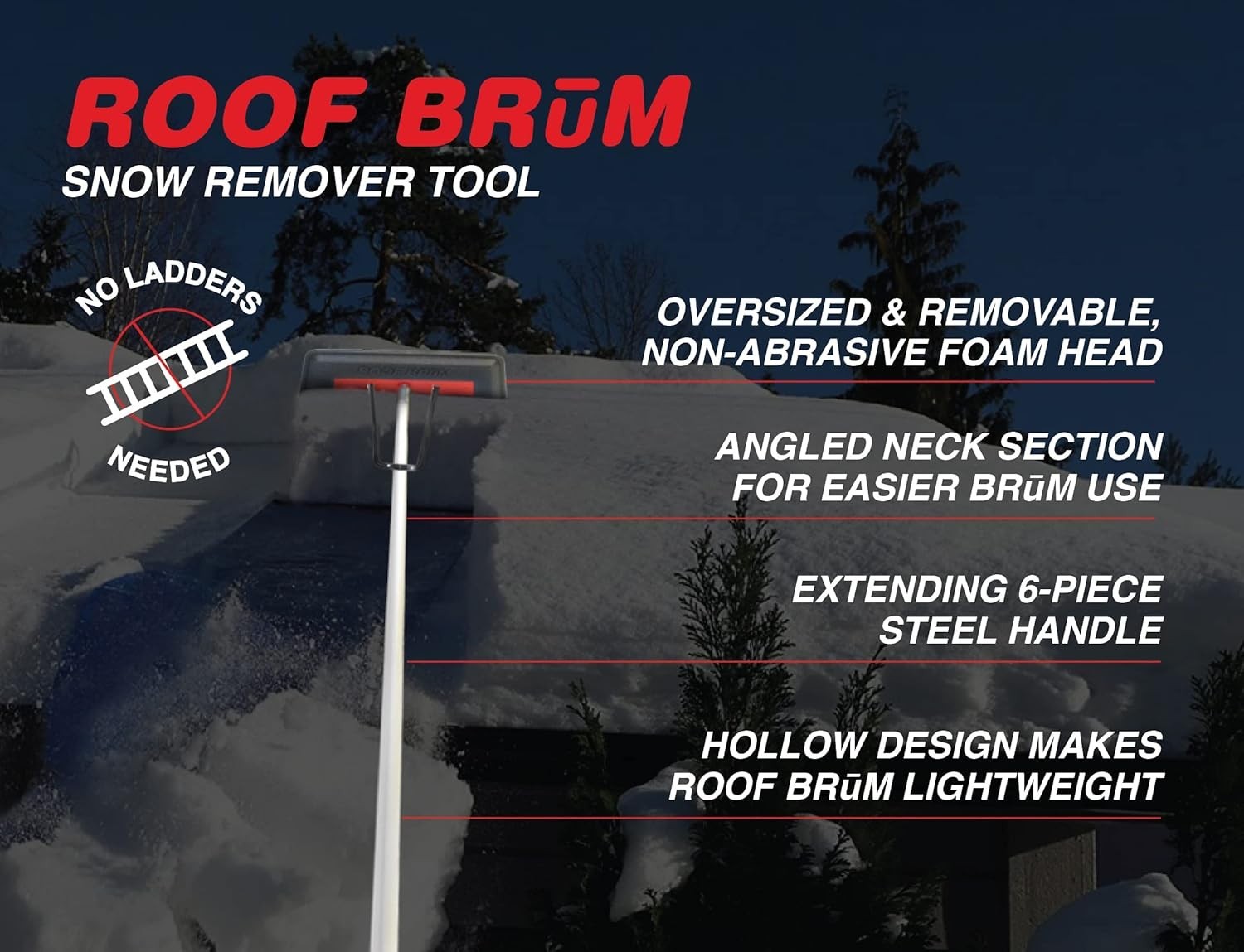 Snow Broom for Roof Snow Removal, 22 Foot - The Ultimate Snow Roof Rake