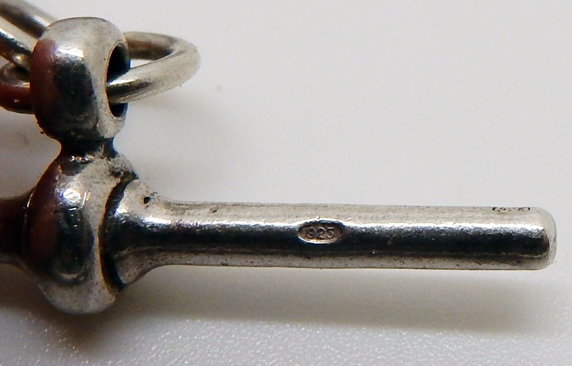 Antique English 30.5g Sterling Silver Double Albert Watch Chain with Fob