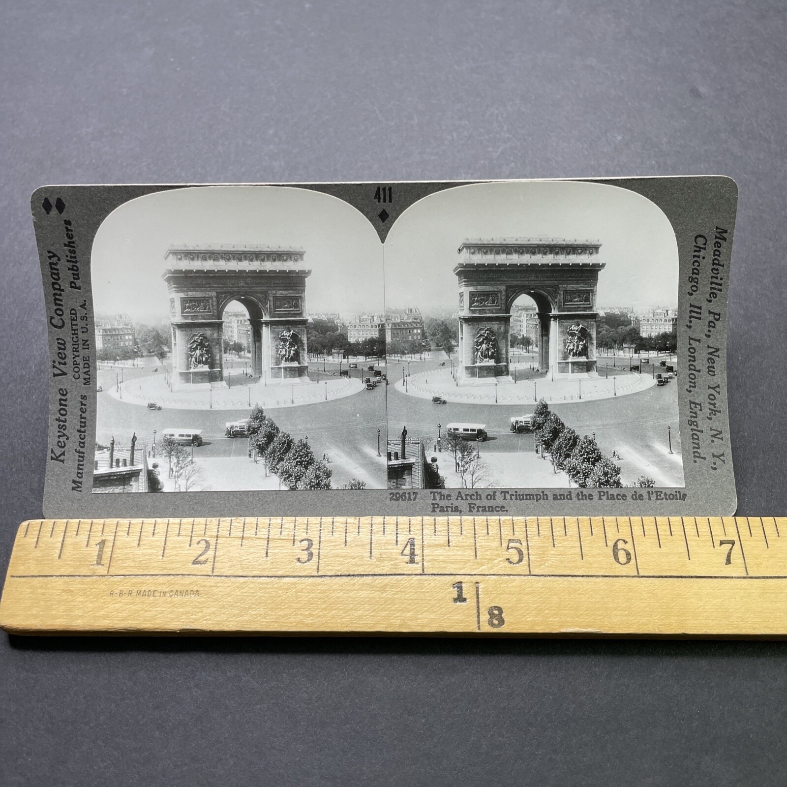 Antique 1920s Arc De Triomphe Paris France Stereoview Photo Card P2461