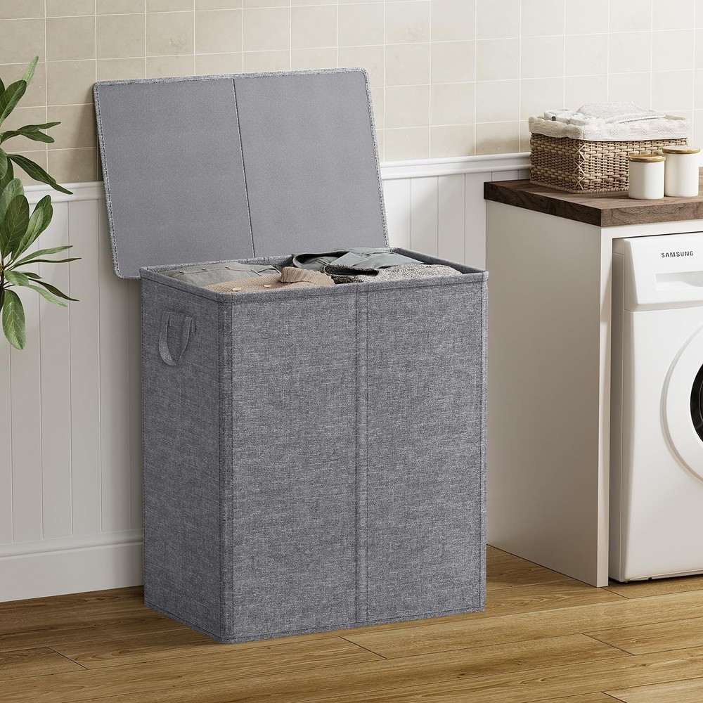 Chrislley 140L Laundry Hamper 2 Section, Double Laundry Basket with Lid, Larg...