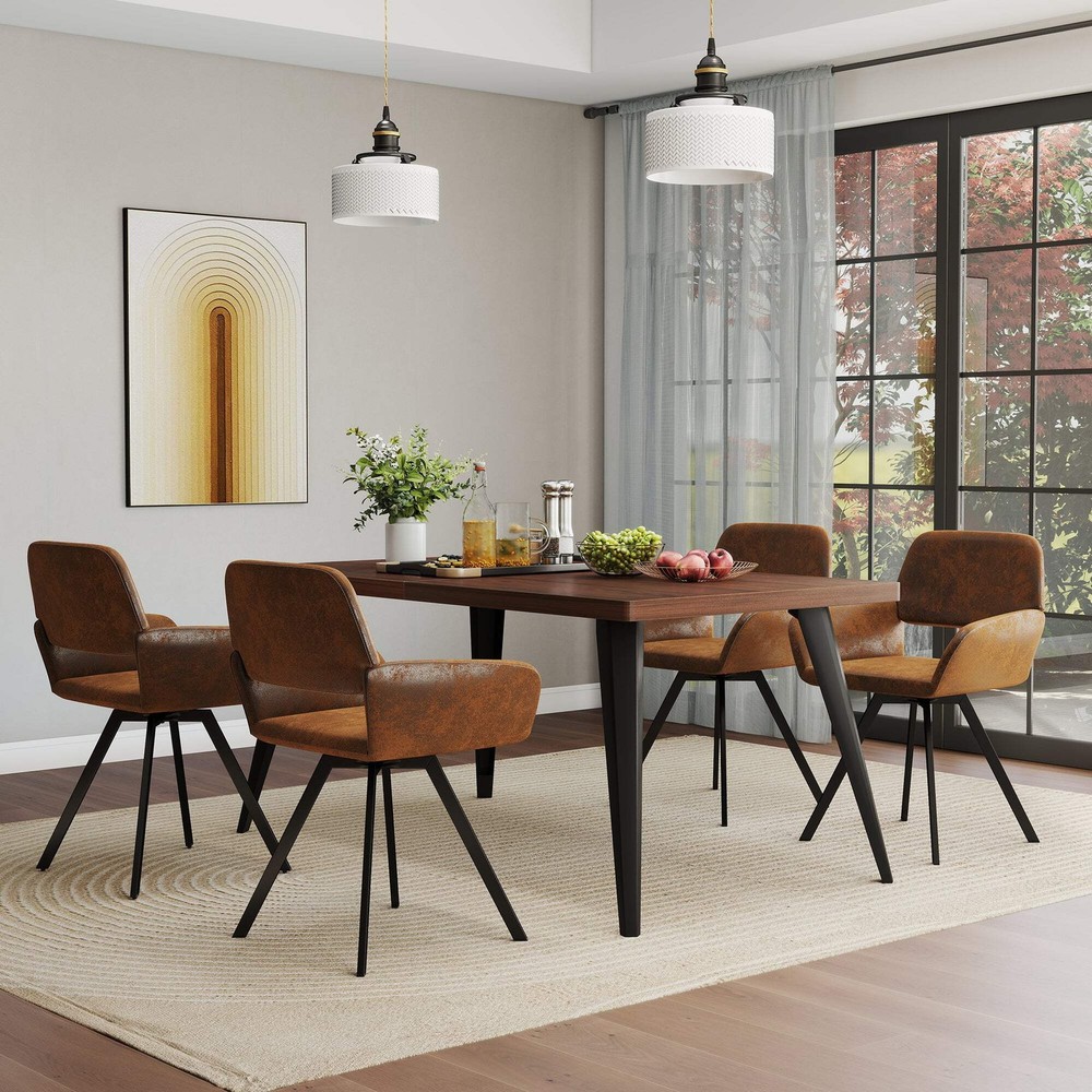 Stan 5 Piece Walnut Dining Table Set 63” Table with 4 California Upholstered Cha