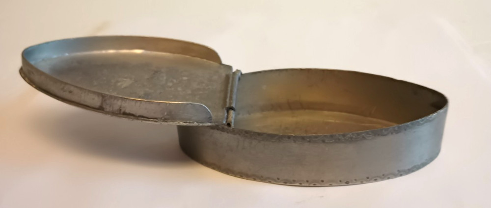Antique Pewter Snuff Box Hinged Monogram Etched Decorated