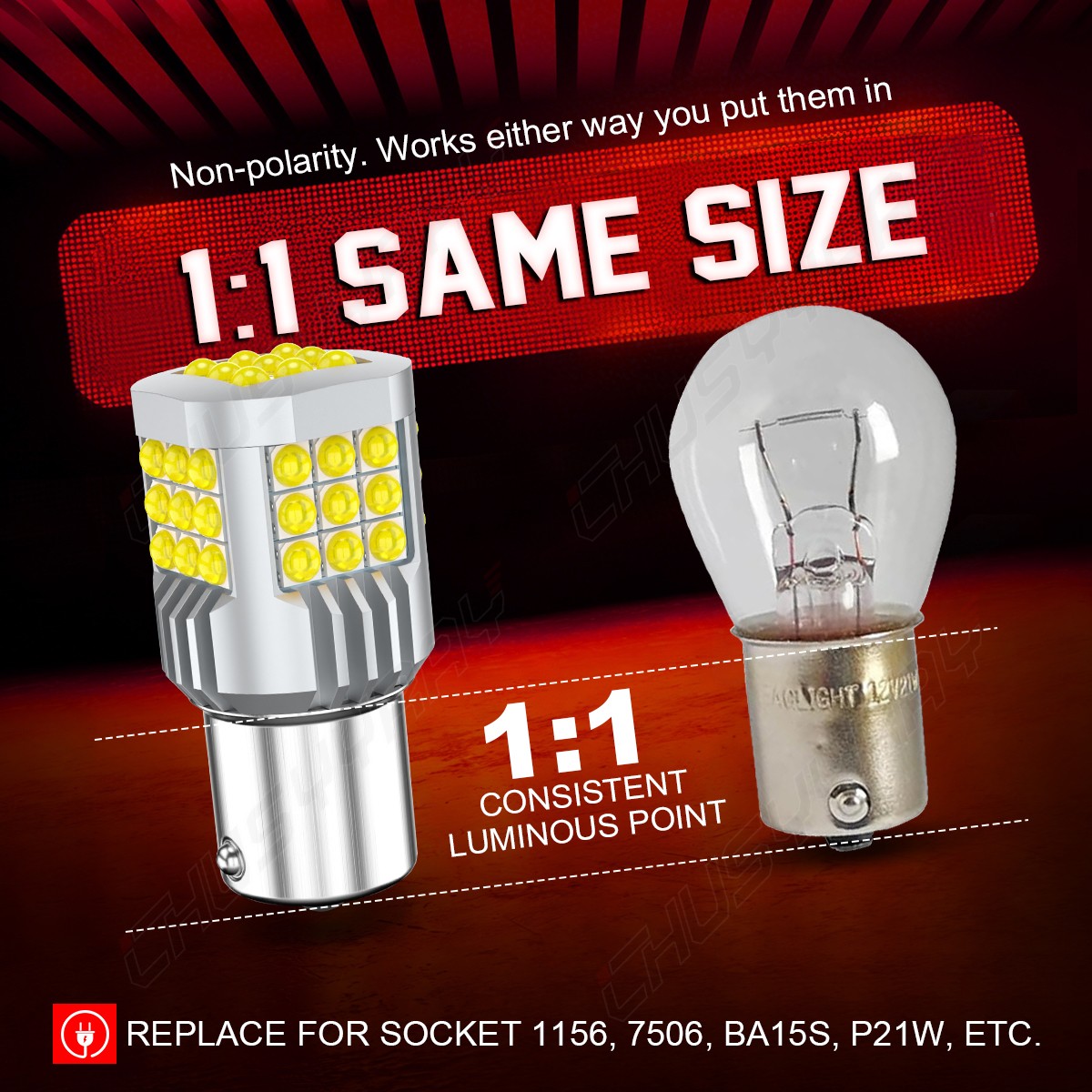 2800 Lumens 1156 High Power 3030 Chips LED White Reverse Back Up Light Bulb