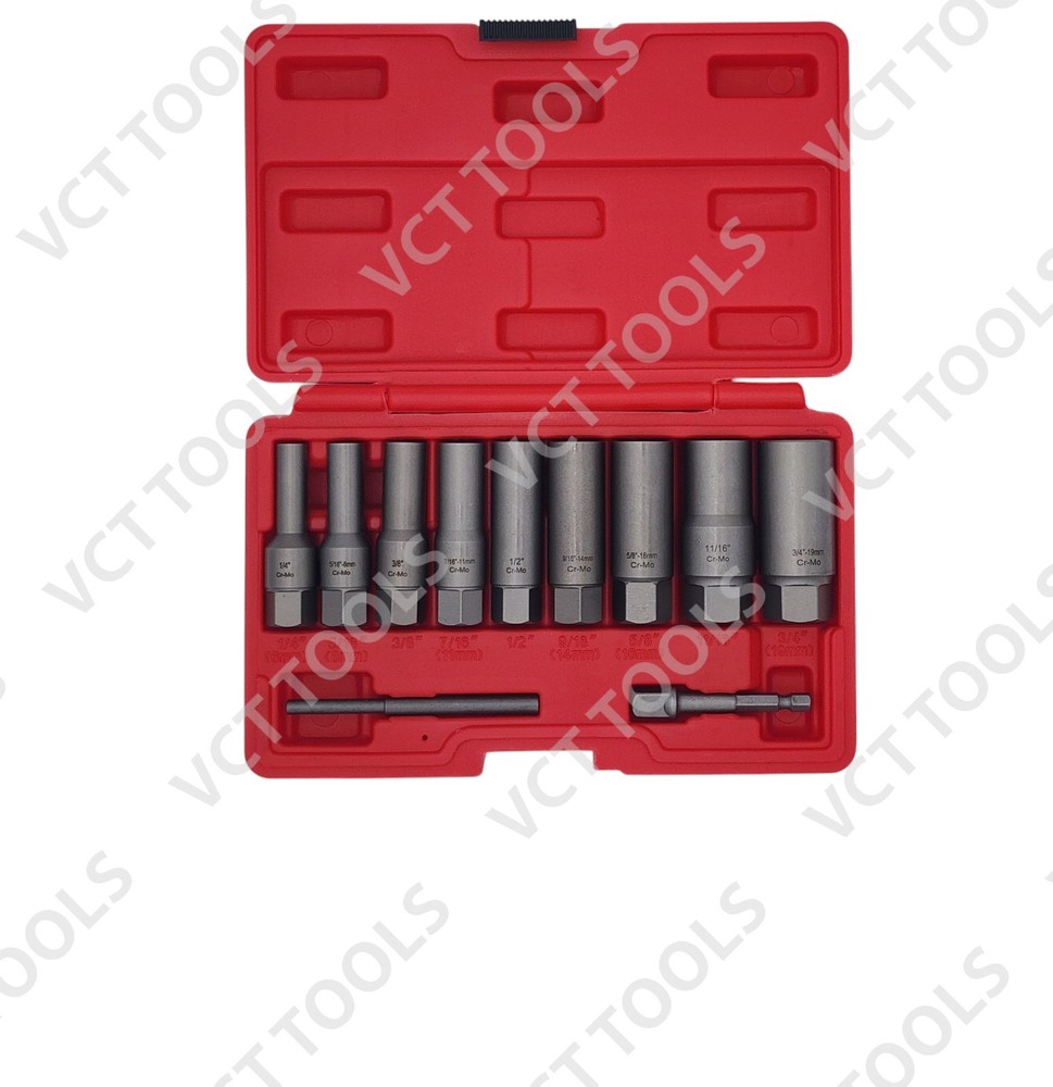 11pc Extra Long Screw, Nut, Bolt, Spark Plug Extractor Set, 1/4" - 3/4"