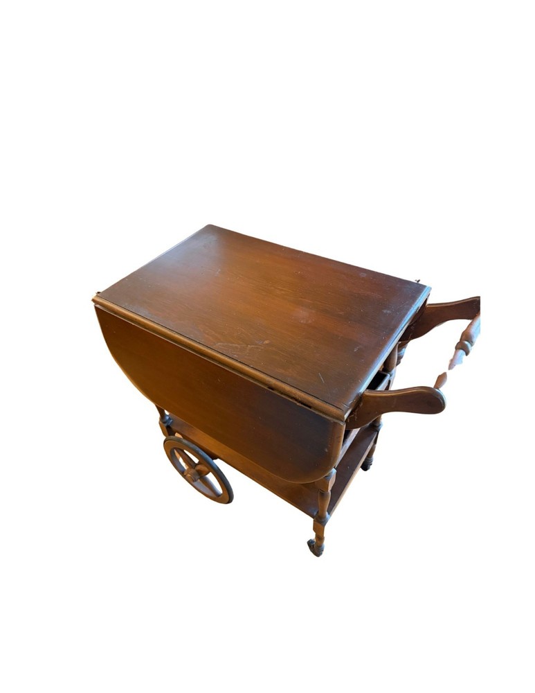 Vintage Solid Wood Drop Leaf Tea Cart with Removable Tray