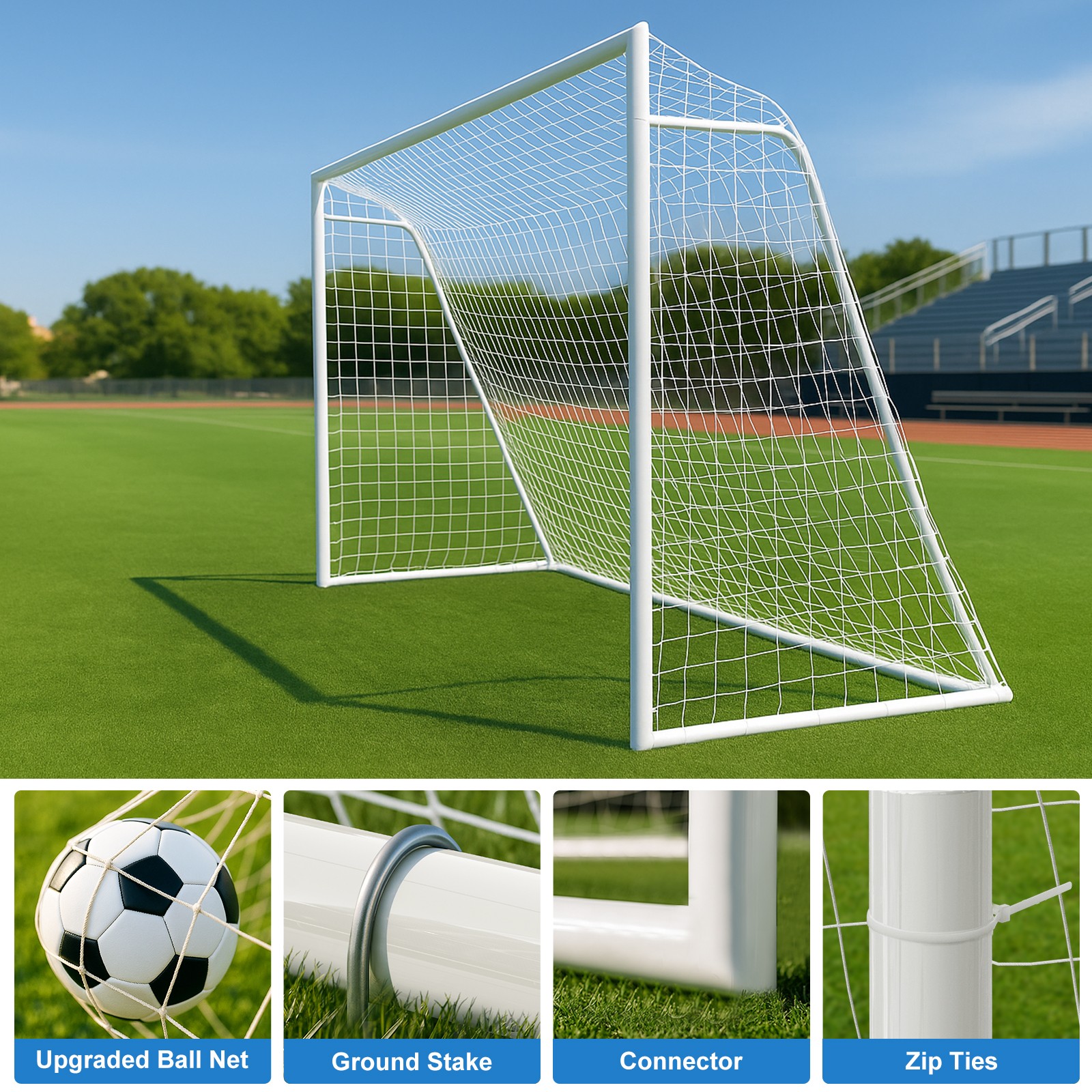 16x7ft Soccer Goals for Backyard, Steel Frame with 6 Cones for Teens/Adults