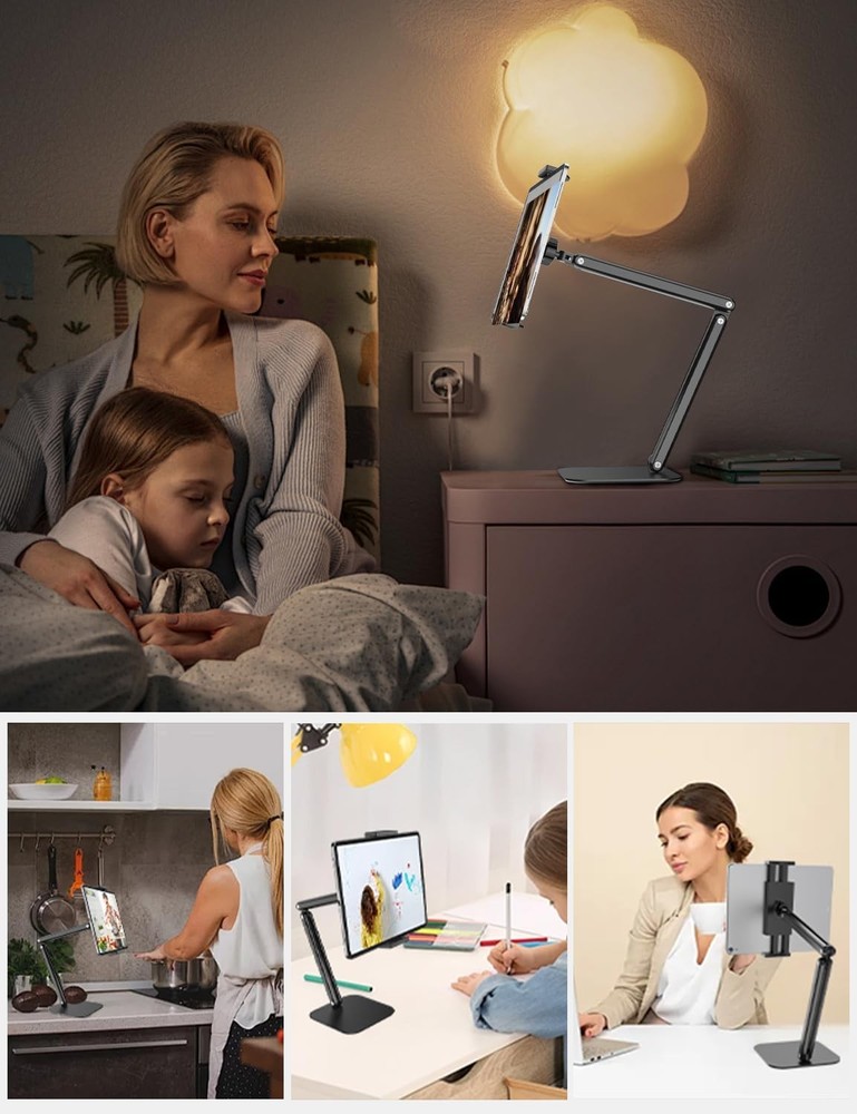 Tablet Stand for iPad, Aluminum Multi-Angle Adjustable Holder, Black