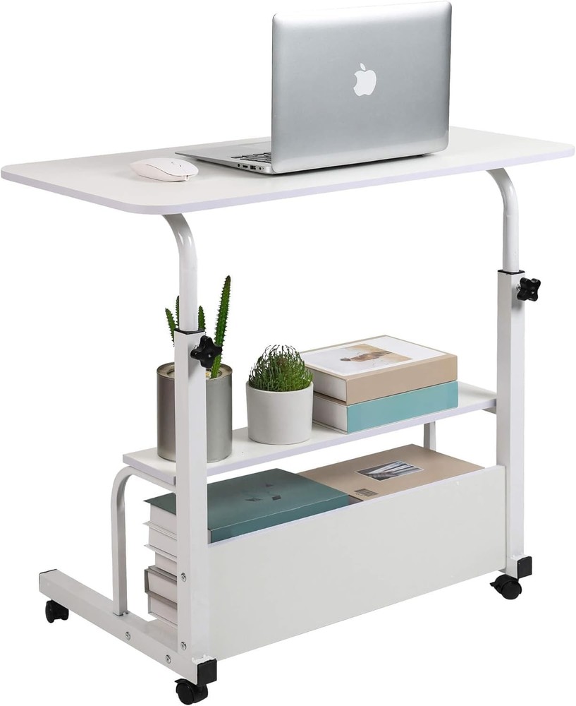 Adjustable Height Mobile Computer Desk Small Space Rolling Writing W/ Wheels