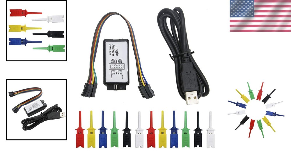Versatile 8CH USB Logic Analyzer with 12PCS Color Clips - Compact Solution