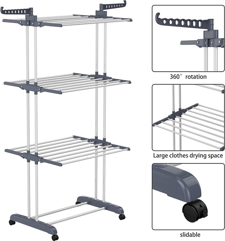 Rolling Clothes Drying Rack Laundry Rack Foldable Tendedero Para Secar La Ropa