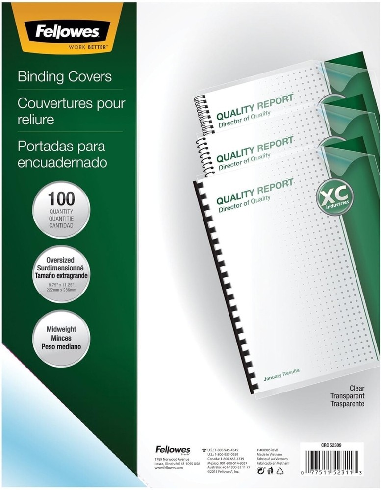 Transparent PVC Binding Covers, Oversize, 100 Pack (52311)