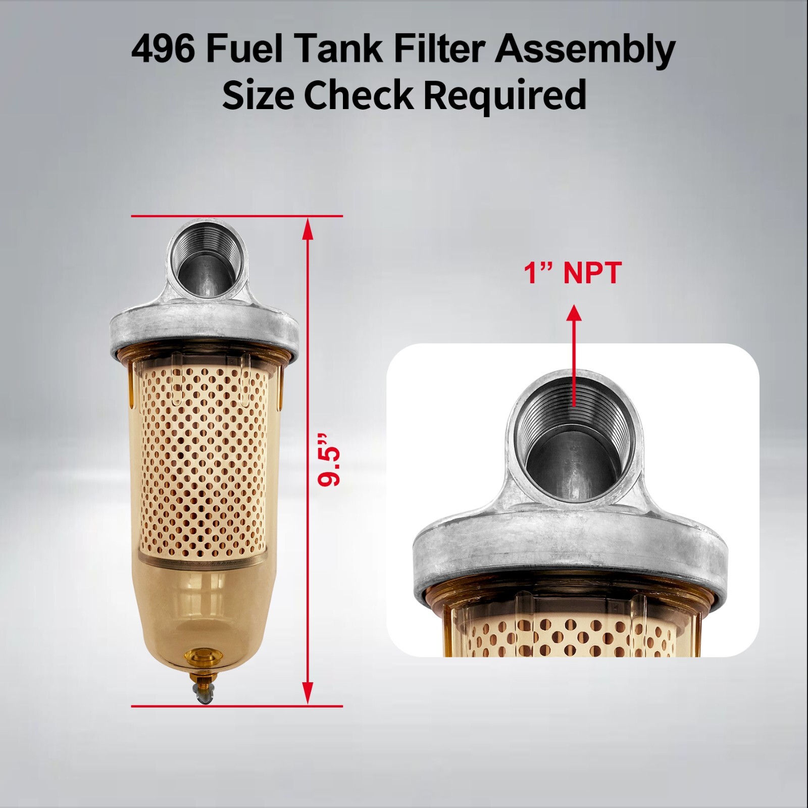 496 Fuel Tank Filter Assembly for Gasoline & Diesel Water Separate w/ 1" NPT Cap