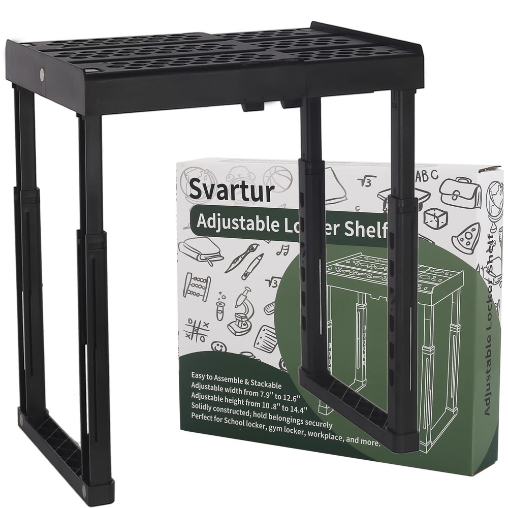 Black Adjustable Height Width Locker Organizer Shelf for Gym Office