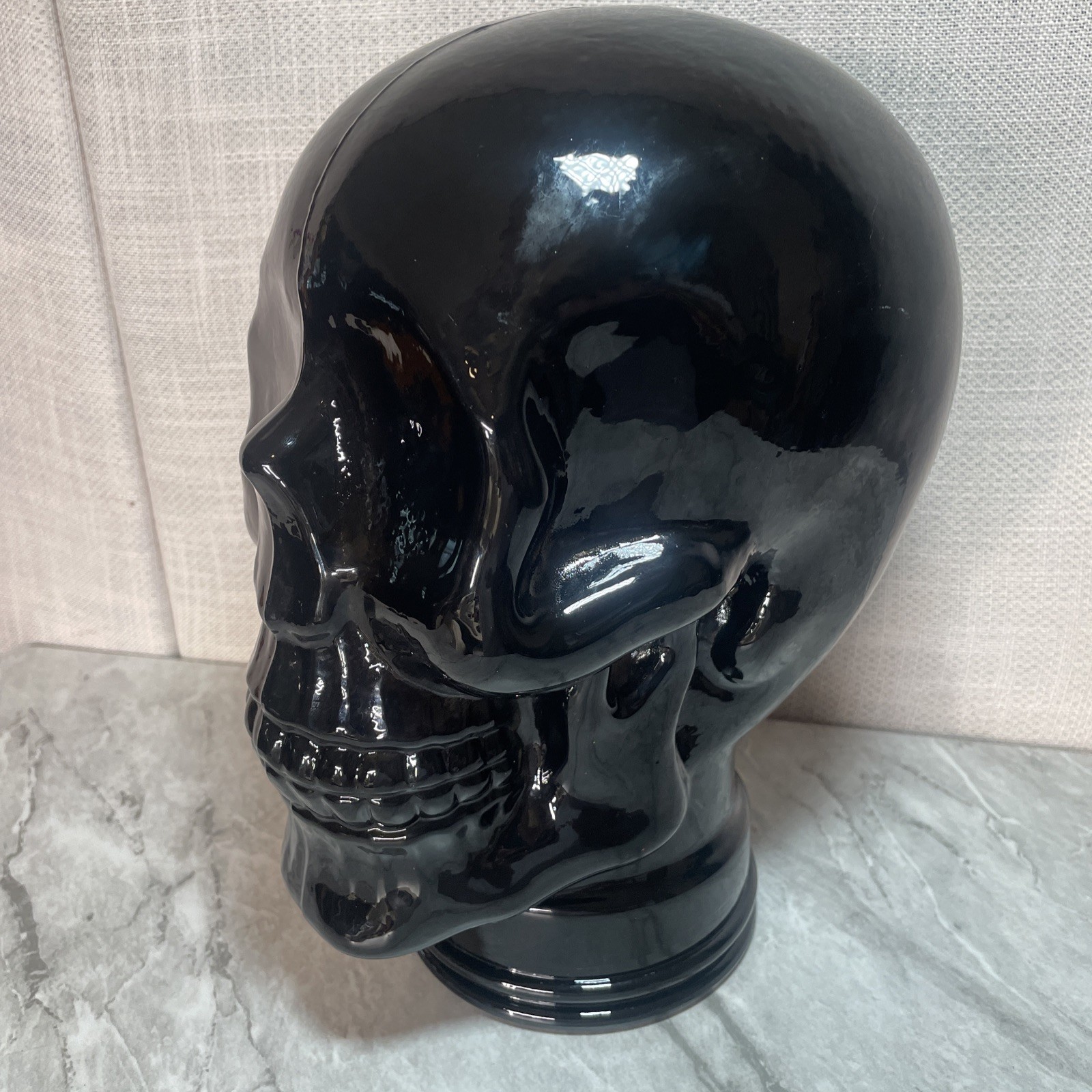 LARGE Black GLASS SKULL  Recycled Glass Spain 10.5 inches Vidrios San Miguel NEW