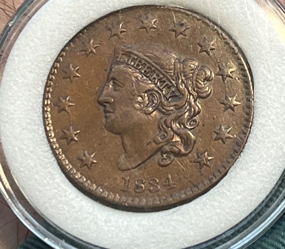 1834 Coronet head large cent , Nice & scarce