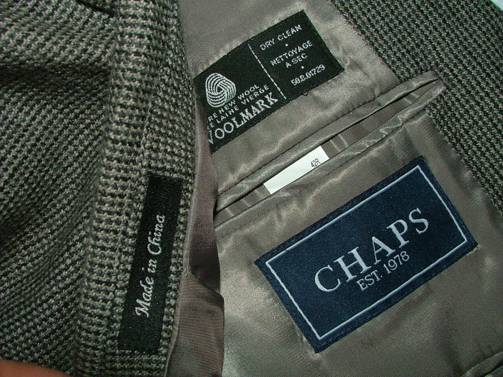 MENS CHAPS BLAZER SIZE 42 R 100% WOOL GRAY BLACK SOLID #305