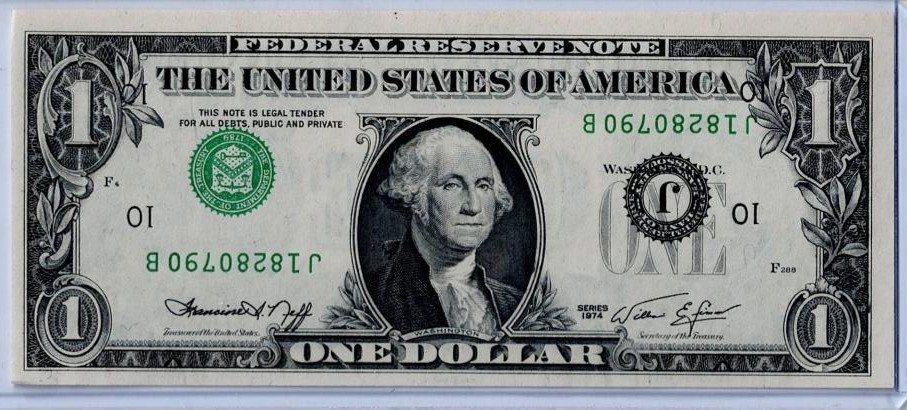 1974 $1 FRN ERROR INVERTED 3RD PRINTING GEM