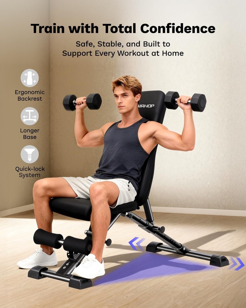 Upgraded Adjustable Weight Bench, Bench Press Full Body Workout, Quick Fold S...