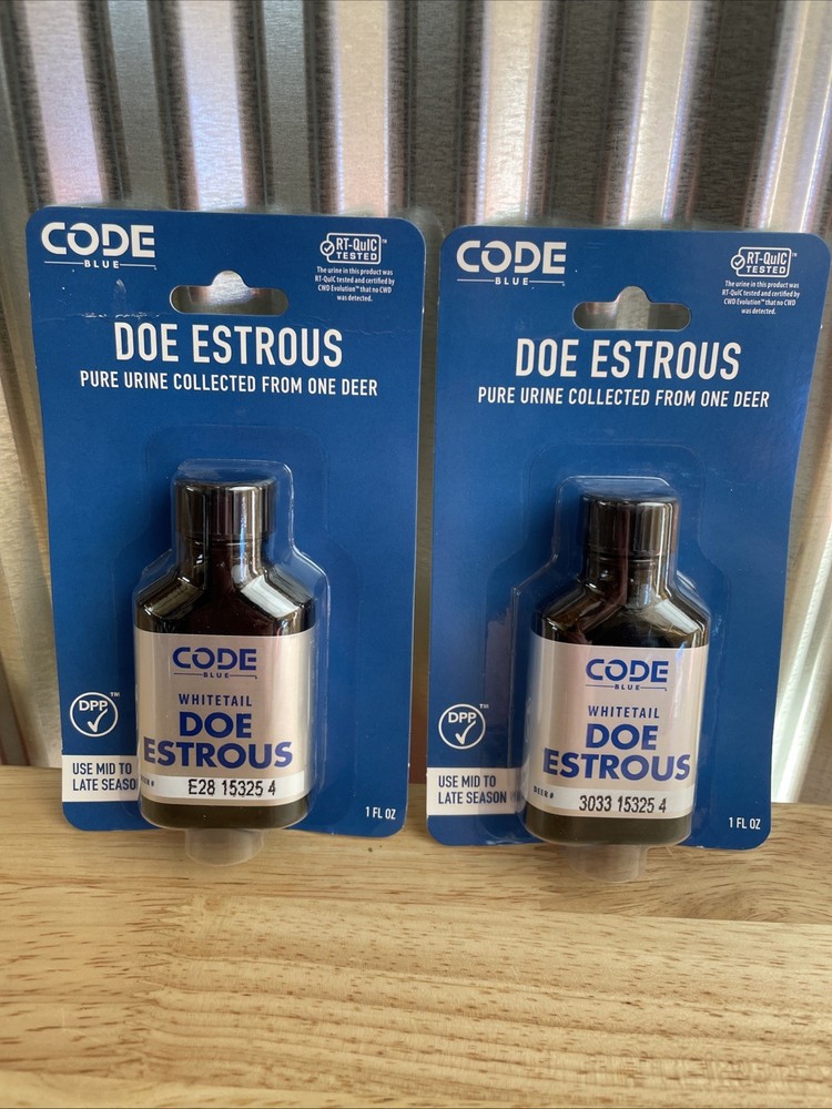 (2) Code Blue Doe Estrous 100% Pure From One Deer  1 fl oz Bottles NEW