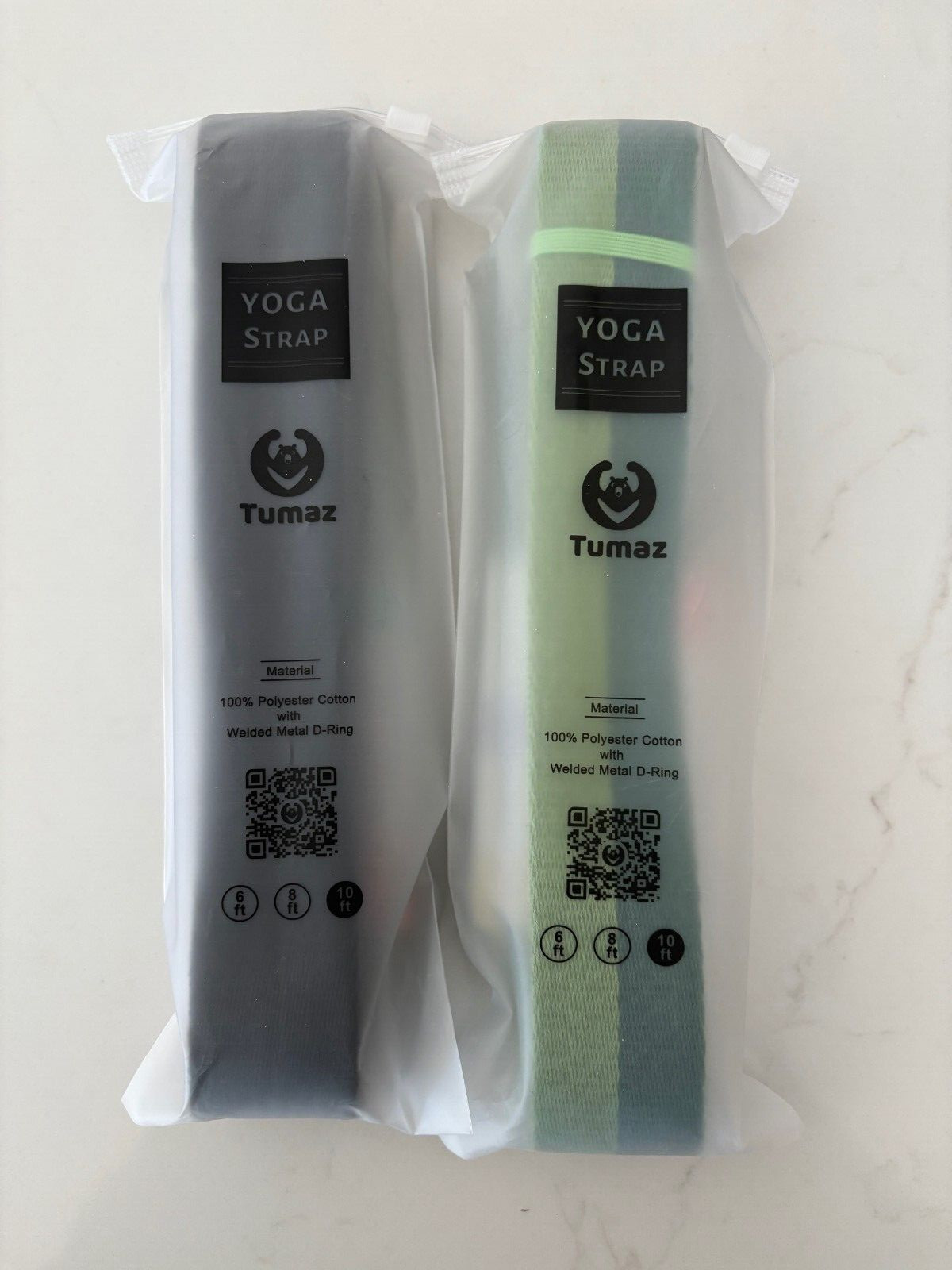 2 Tumaz 10 Foot LongYoga Strap With D Rings - Black & Army\Green