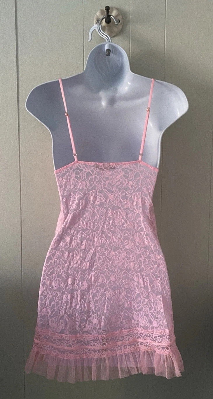 Victoria's Secret Lace Slip Dress Sz XS? Light Pink Sheer Ruffle Bow Lingerie