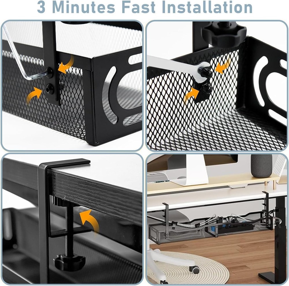 Under Desk Cord Organizer, 25", No Drill Black