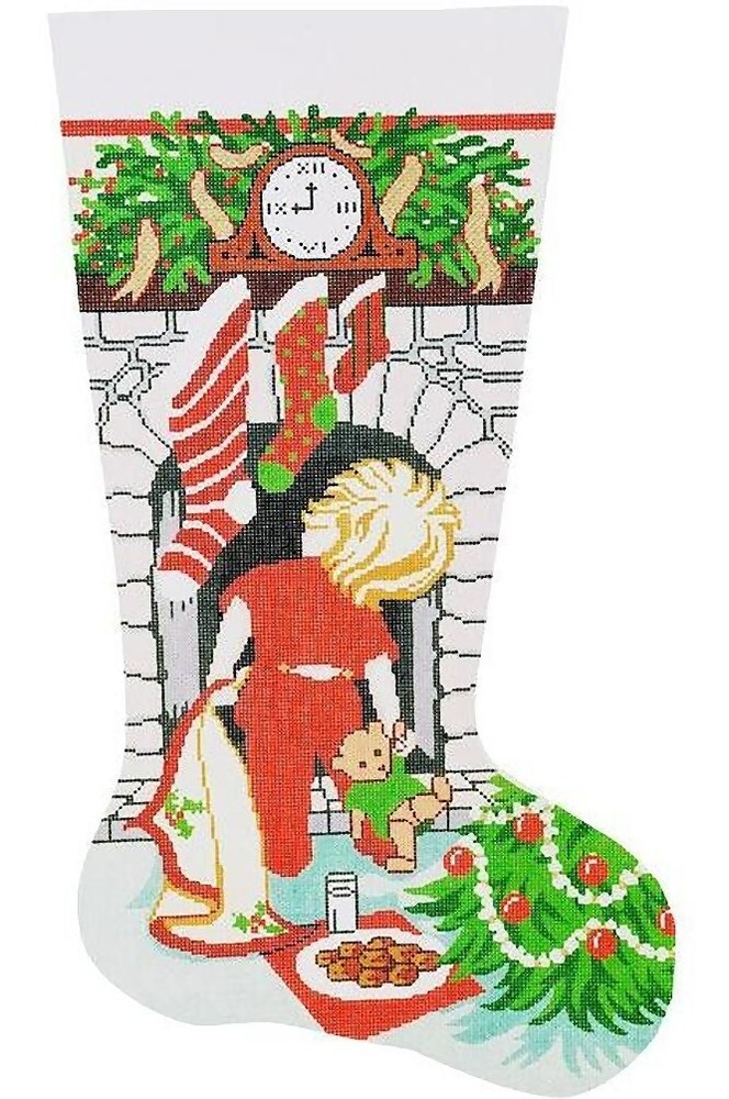 Needlepoint Handpainted Lee Christmas Stocking Where is Santa Boy Version 23"