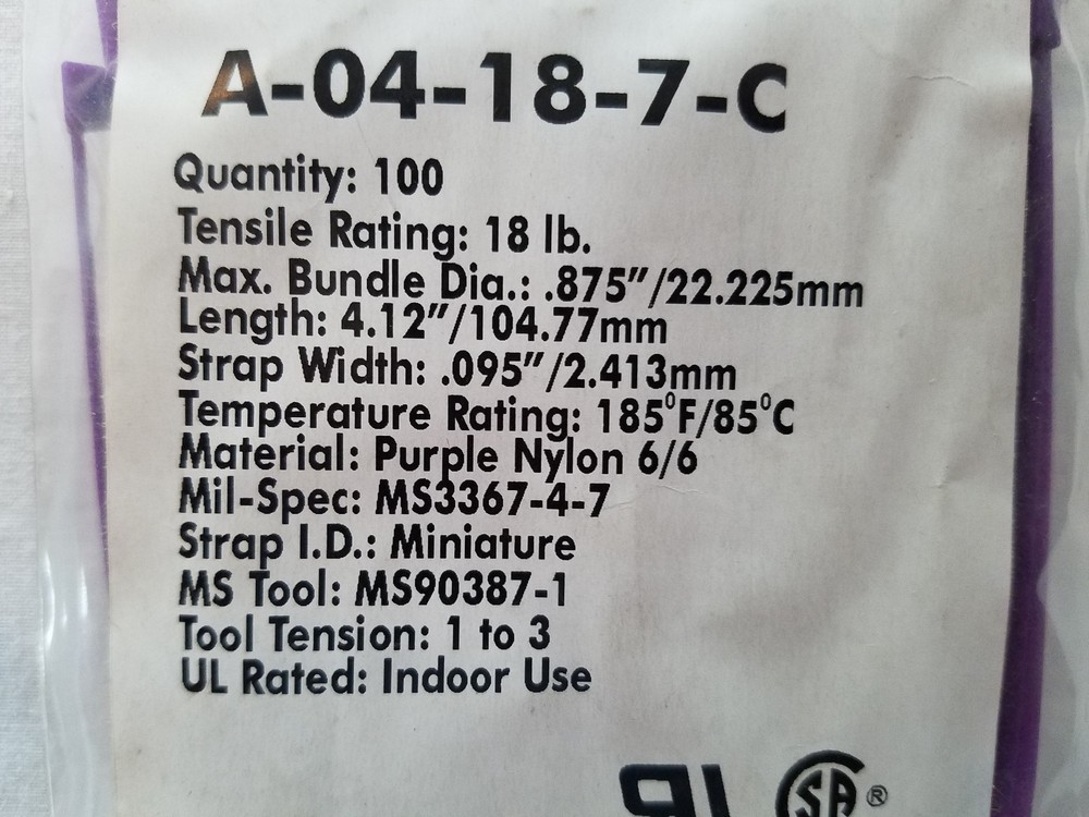 Zip Ties 4” Purple, 18 LB. - Quantity 200
