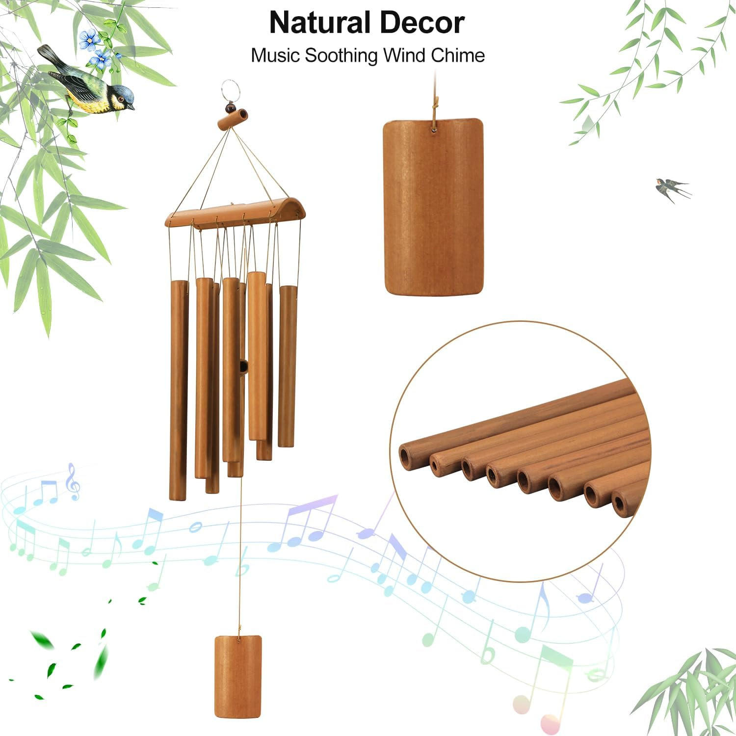 Wind Chimes for Outside, Sympathy Wind Chimes Bamboo Windchimes Outdoors with Na