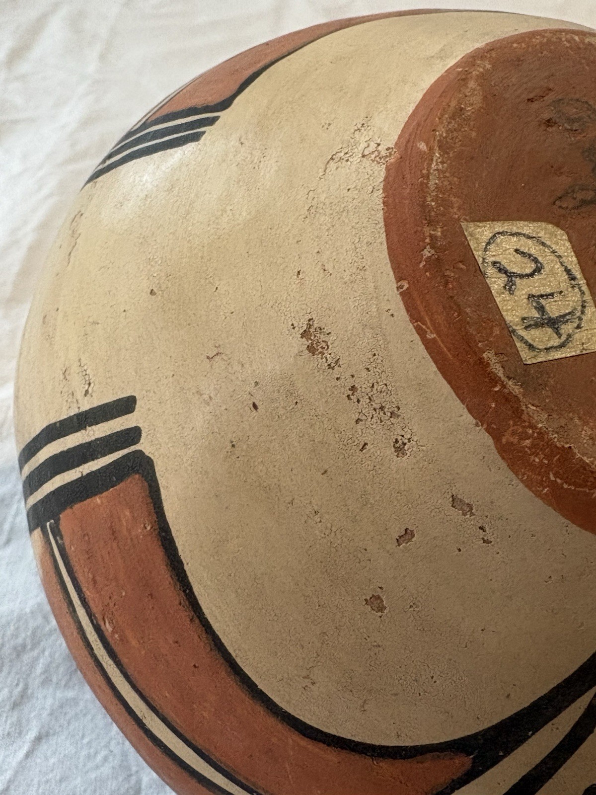 VINTAGE 1928 Santo Domingo Pueblo Pottery Handled Polychrome Basket Kewa 6"