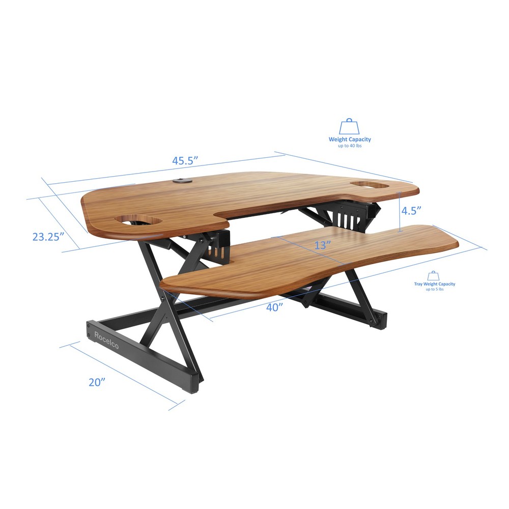 Rocelco 46" Large Height Adjustable Corner Standing Desk Converter - Quick Sit S