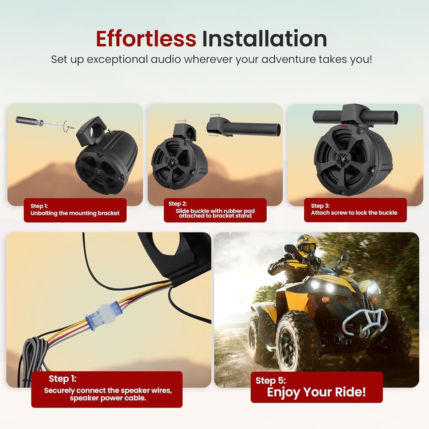 Pyle 6.5'' Water-Resistant Marine Off-Road Speakers - 1200 Watt Amplifier