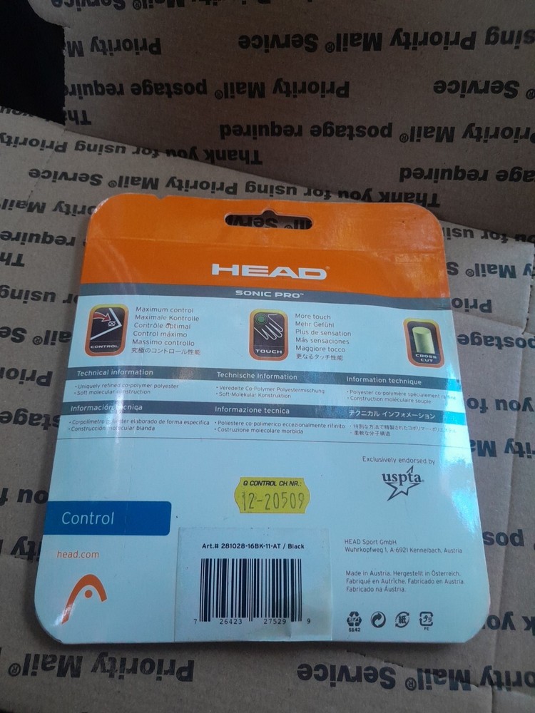 HEAD Sonic Pro Black 17g 40ft tennis string polyester racket racquet - Control