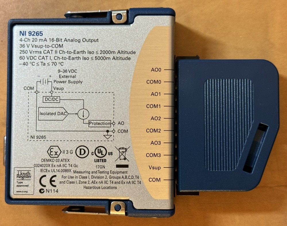 National Instruments NI 9265 cDAQ Analog Current Output Module.