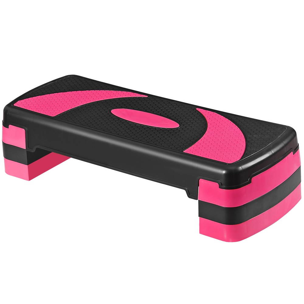 Adjustable Aerobic Stepper Workout Step with 4 Risers Exercise Platform Pink