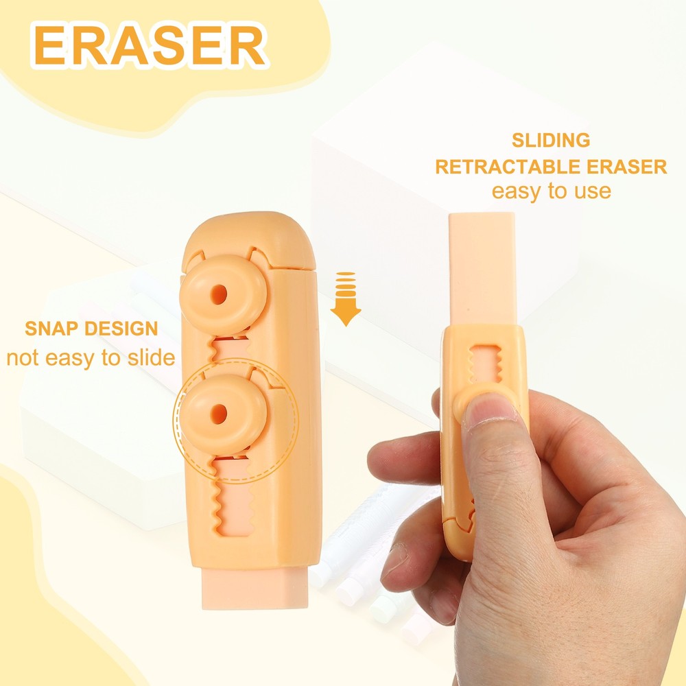 4 Pack Erasers, Pencil Erasers Large Eraser Push Pull Cute Soft, Orange