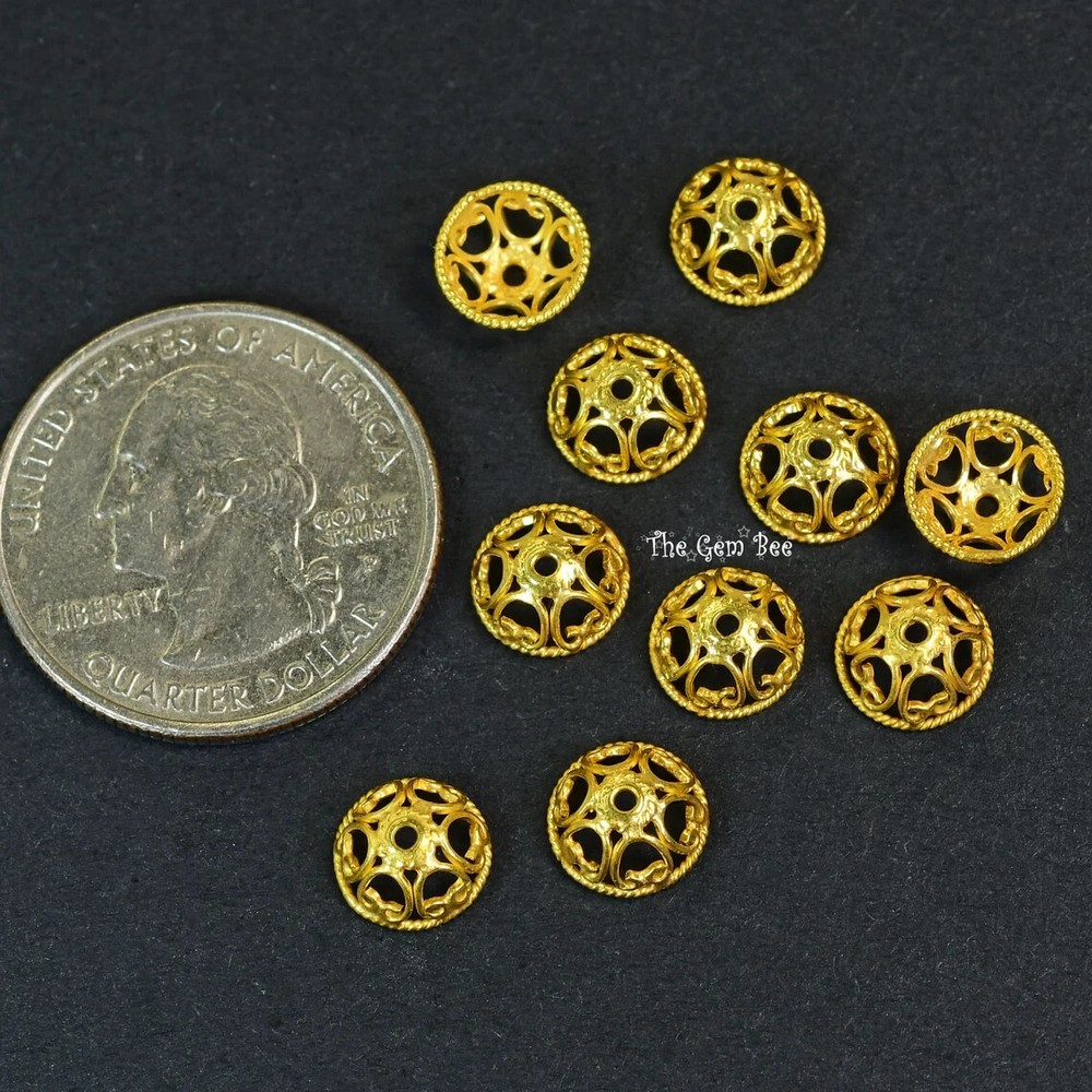 8.3mm 18k Solid Yellow Gold Handmade Fancy Elegant Bead Cap Finding 2