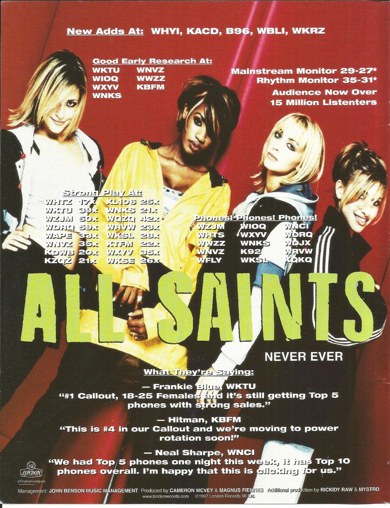 ALL SAINTS Ultra Rare Never Ever PROMO TRADE AD Poster for 1998  MINT USA