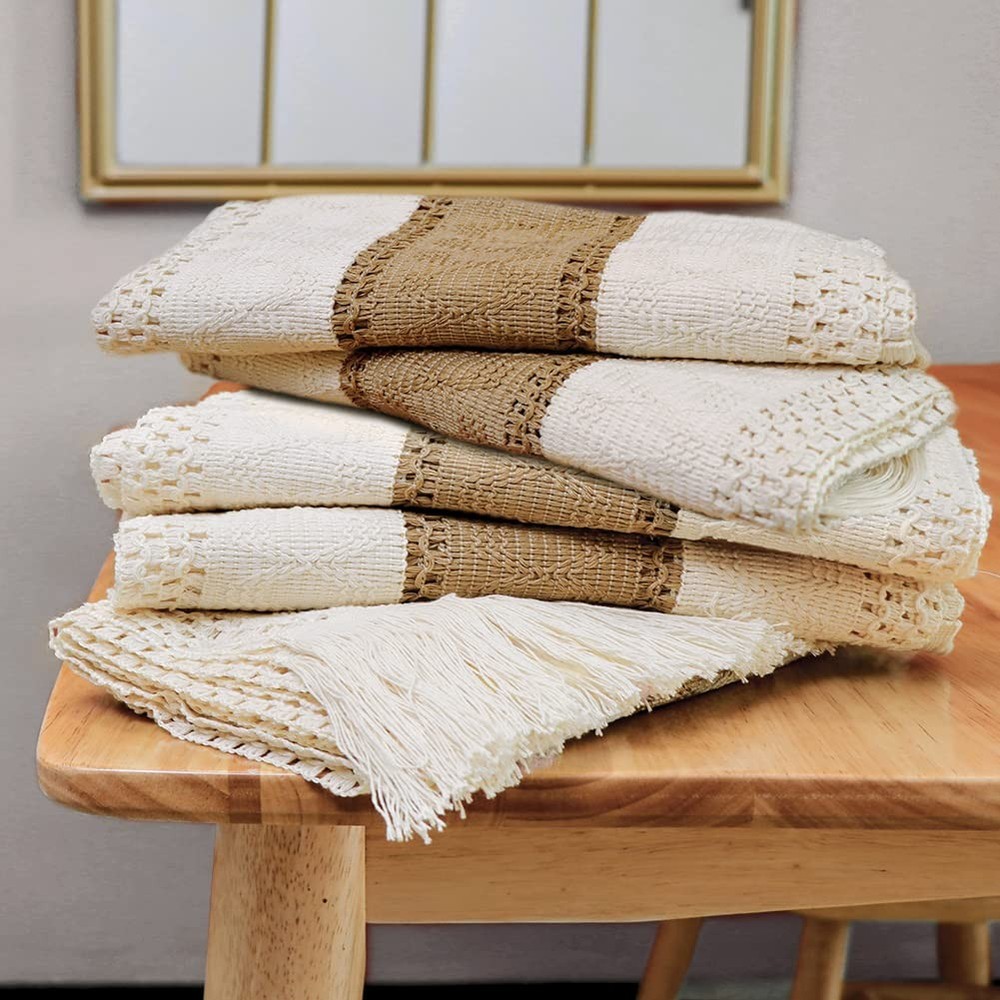 Macrame Table Runner Farmhouse Style, Natural Burlap Boho Table Runner Modern...