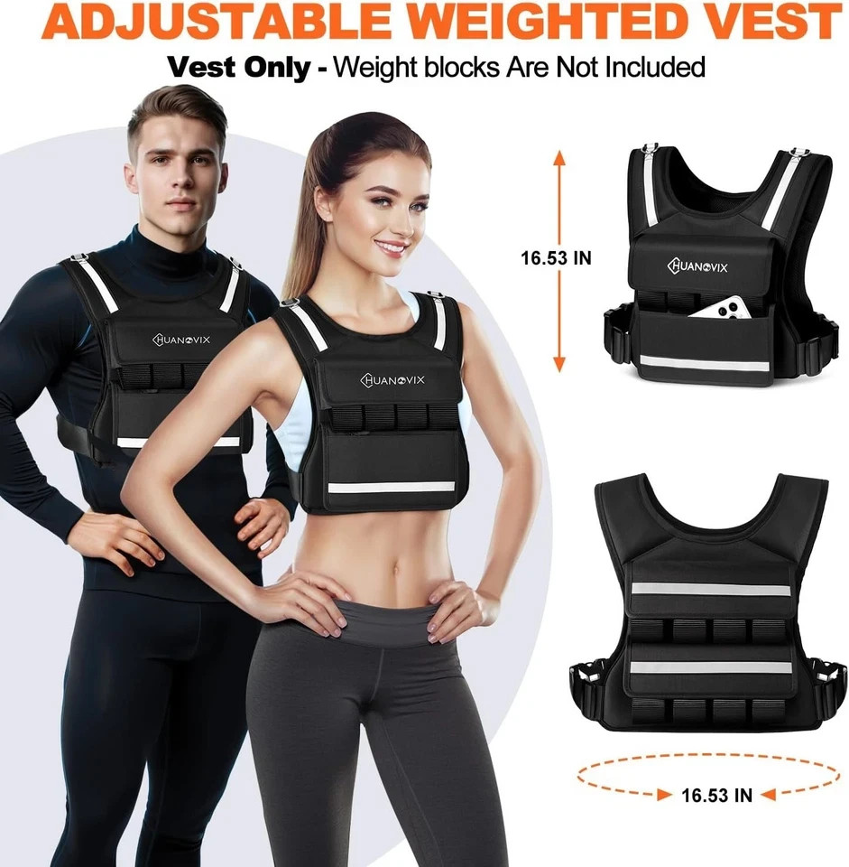 Weighted Vest, 0-40 LBS Adjustable Weight Vest with Reflective Stripe, No Weight