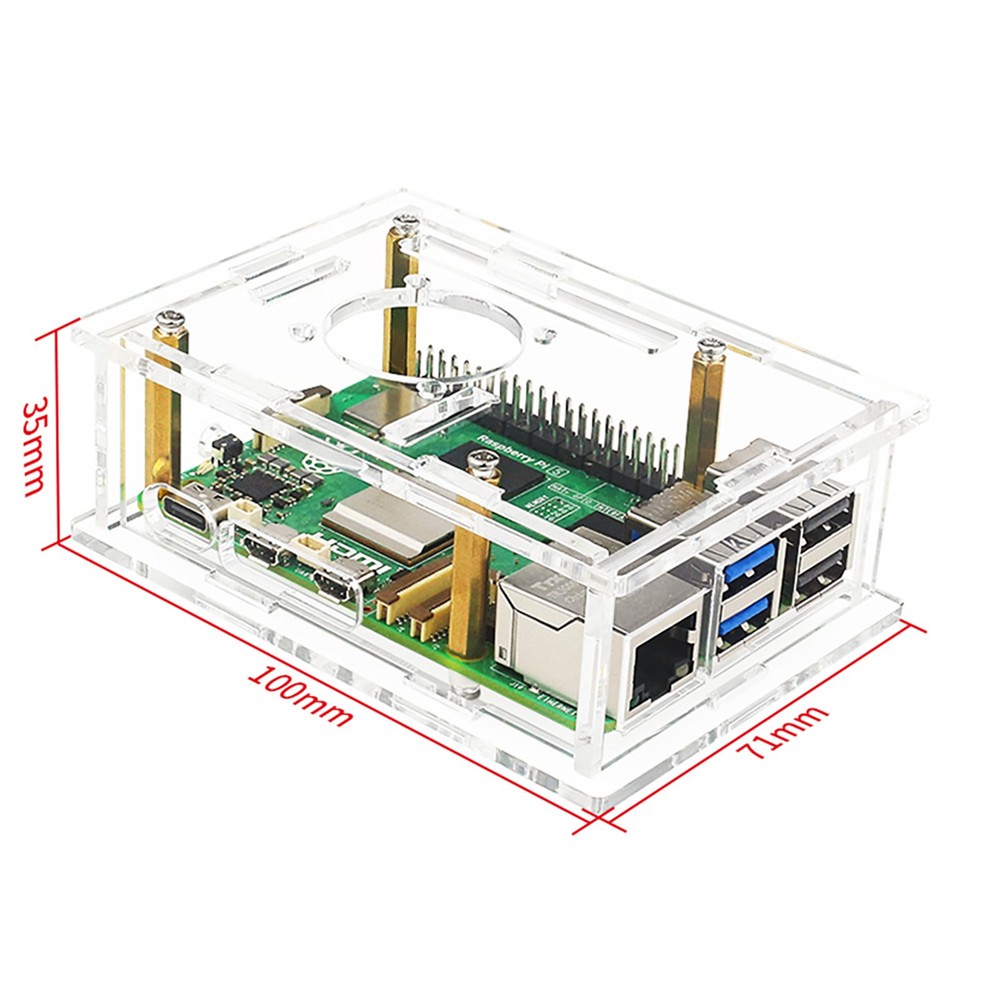 Easy Install Acrylic Clear Protective Case Box W/ Cooling Fan for Raspberry Pi 5