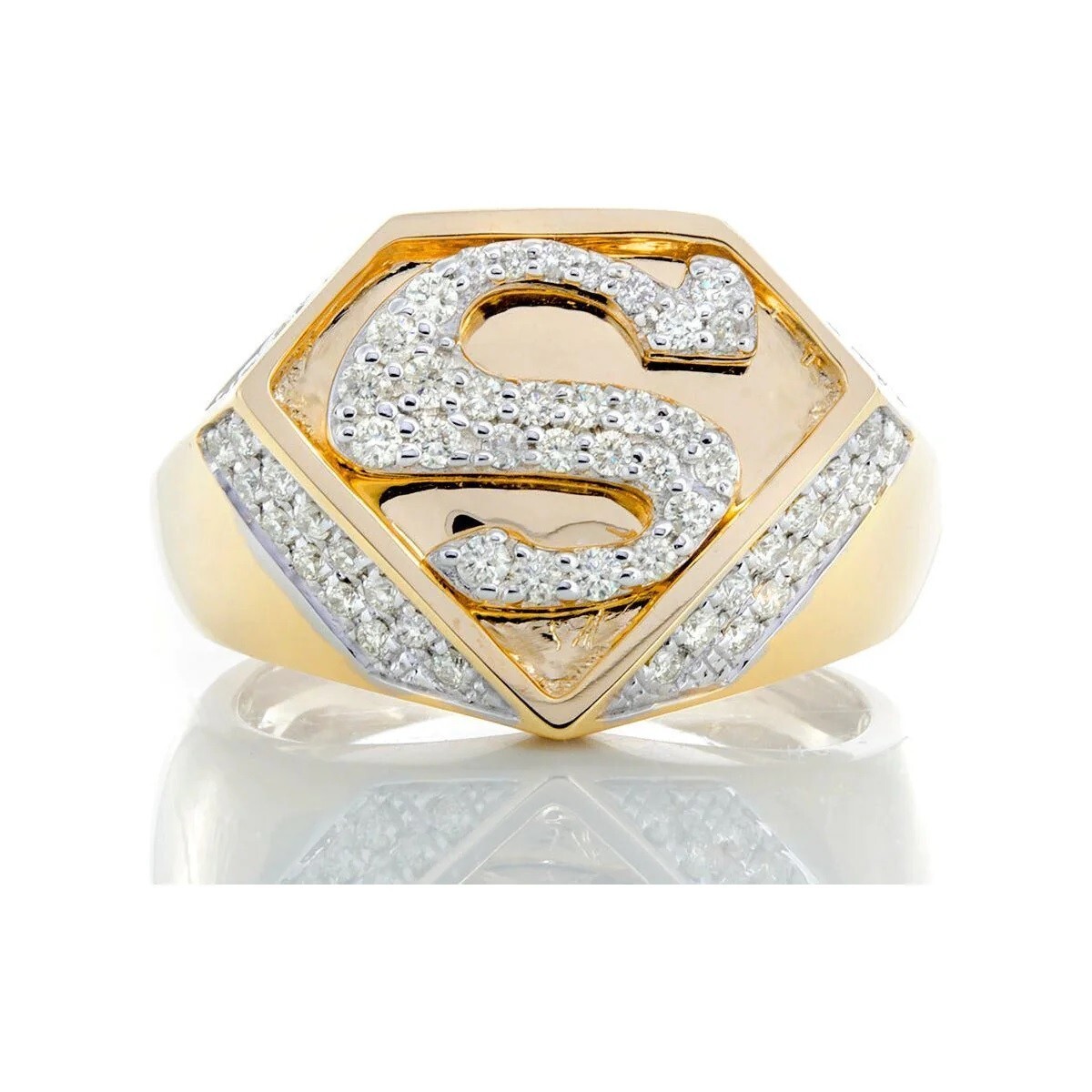 1.30 Ctw Created Diamond 14K Yellow Gold Over Wedding Band Superman Men's Ring