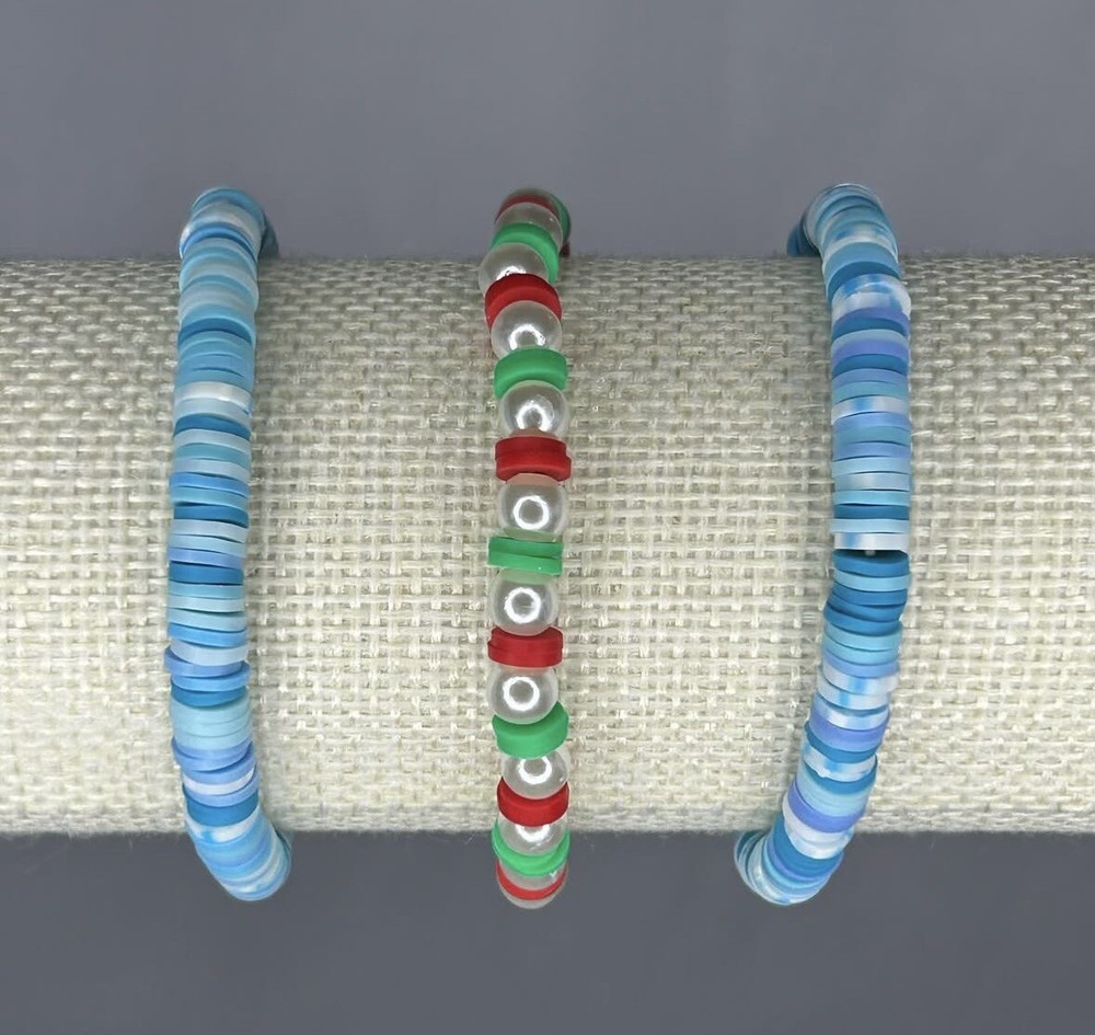 Handmade Clay Christmas Bracelets Stackables 3 count