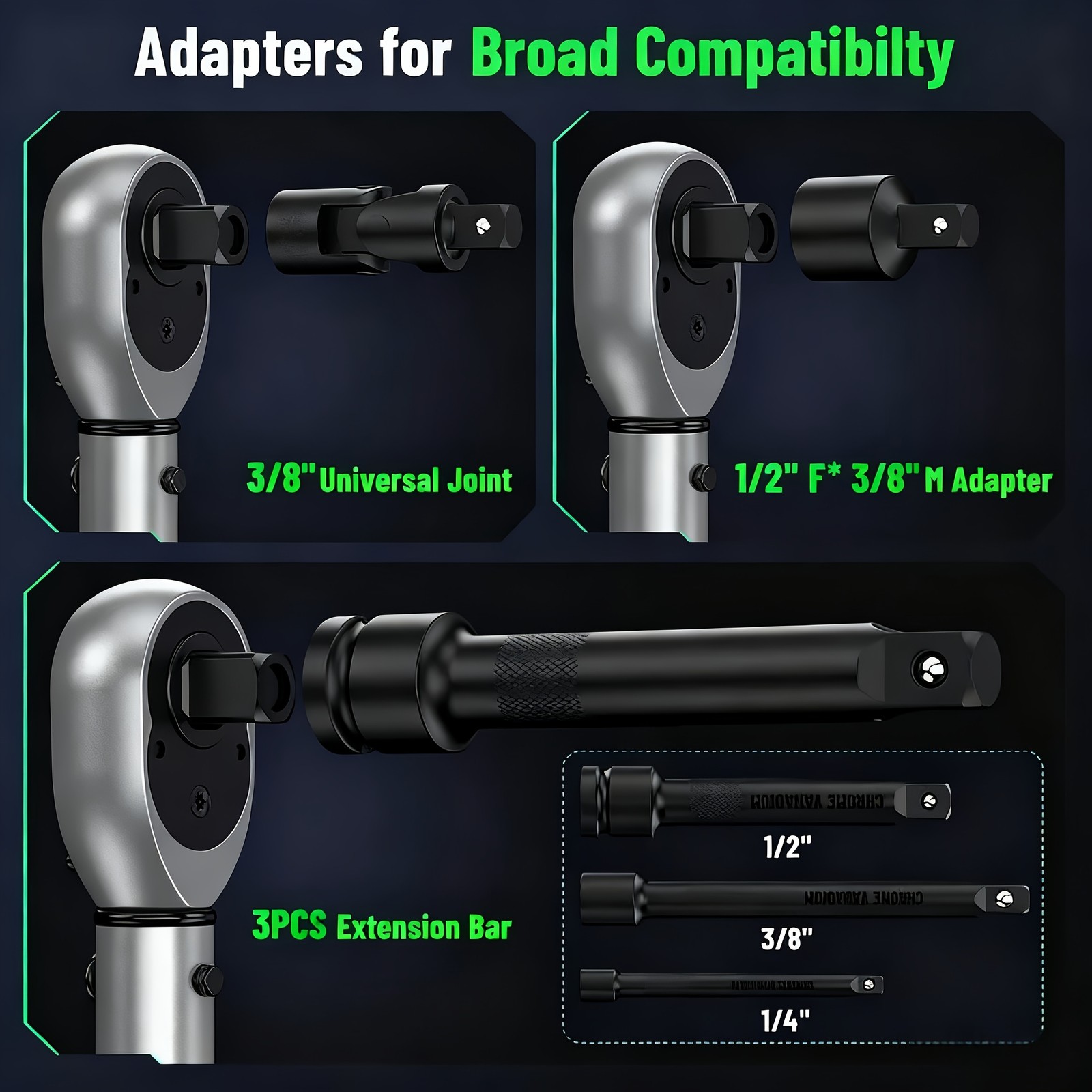 1/4''/3/8''/1/2'' Drive Torque Wrench Set Click Torque Wrench Adjustable 72Tooth