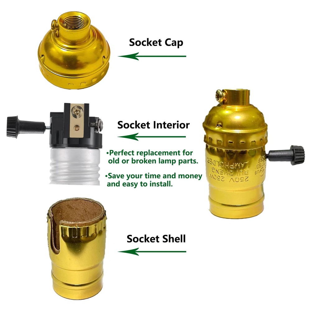 2 Pack UL Listed E26/E27 Light Socket Replacement with ON/Off Switch Black