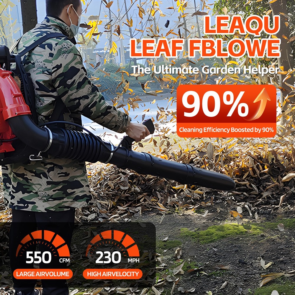 80CC Backpack Leaf Blower Cordless Gas Snow Blower 2 Stroke Engine Wind Force