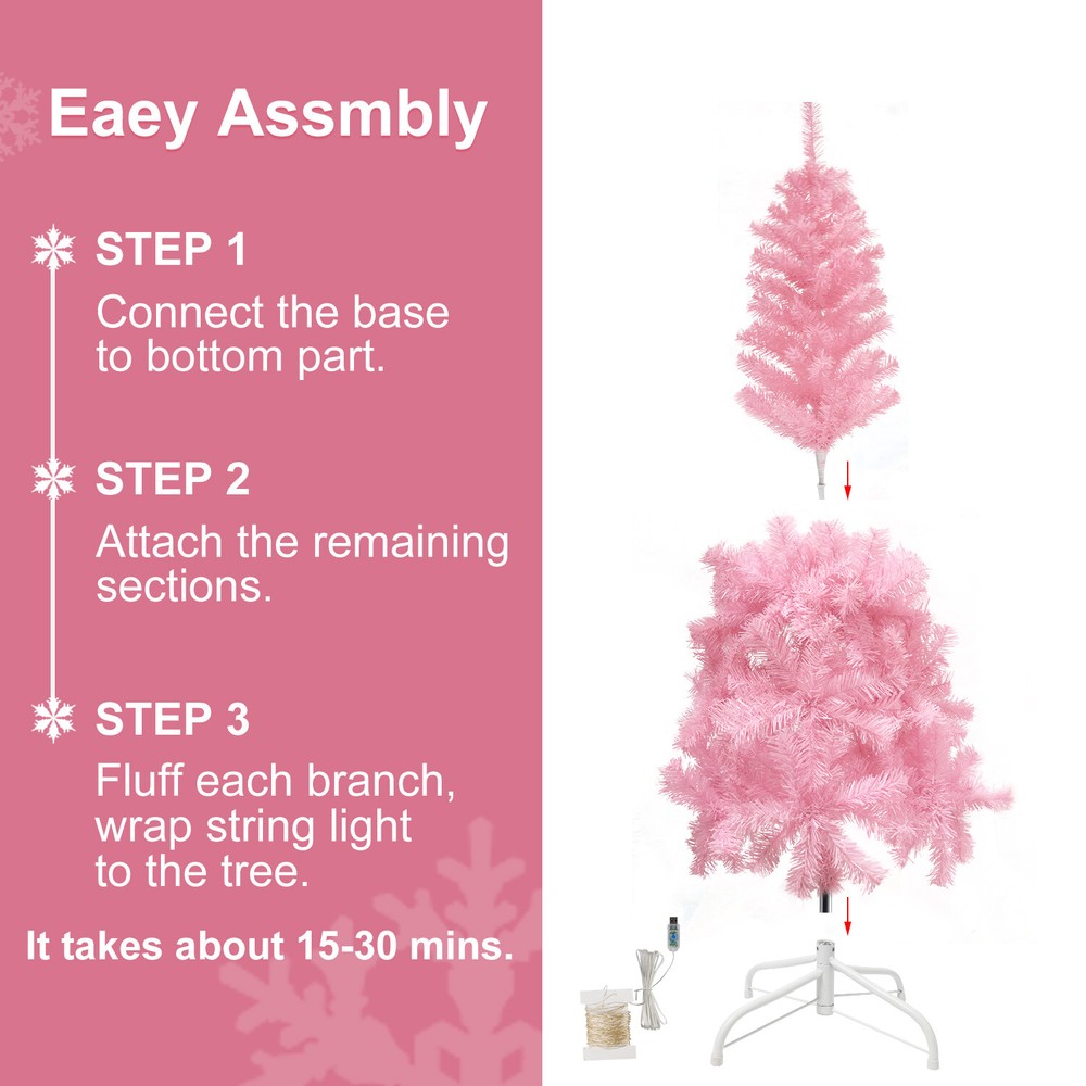 4.5ft / 7.5ft Pink Christmas Tree USB LED String Lights Decor with Remote Timmer