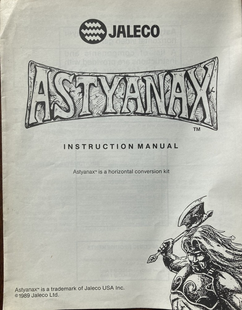 Astyanax Arcade Game Manual