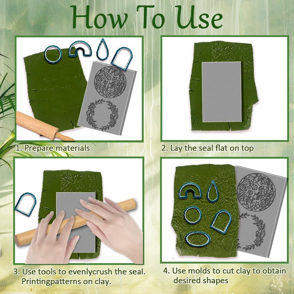 16 Pcs Animals Flowers Pattern Polymer Clay Texture Sheet Bees and Cats Patterns